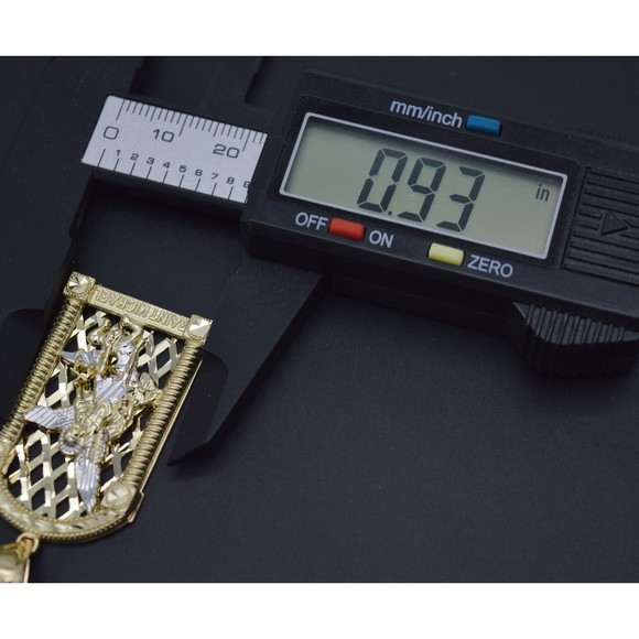 Real Solid 10K Yellow White Gold Shiny Diamond Cut Saint Michael Pendant 9.1gr - Picture 5 of 7